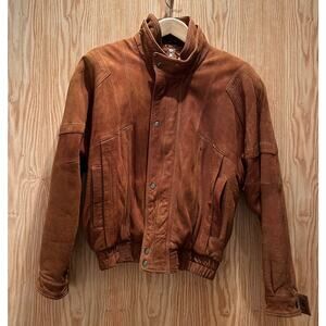 Vintage 1980s Saxony Brown Leather Suede Jacket Chestnut Large